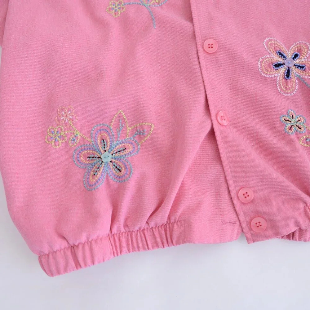 Vintage Alfred  Dunner Pink Embroidered Floral Button Up Lightweight Jacket 18W - Picture 6 of 13
